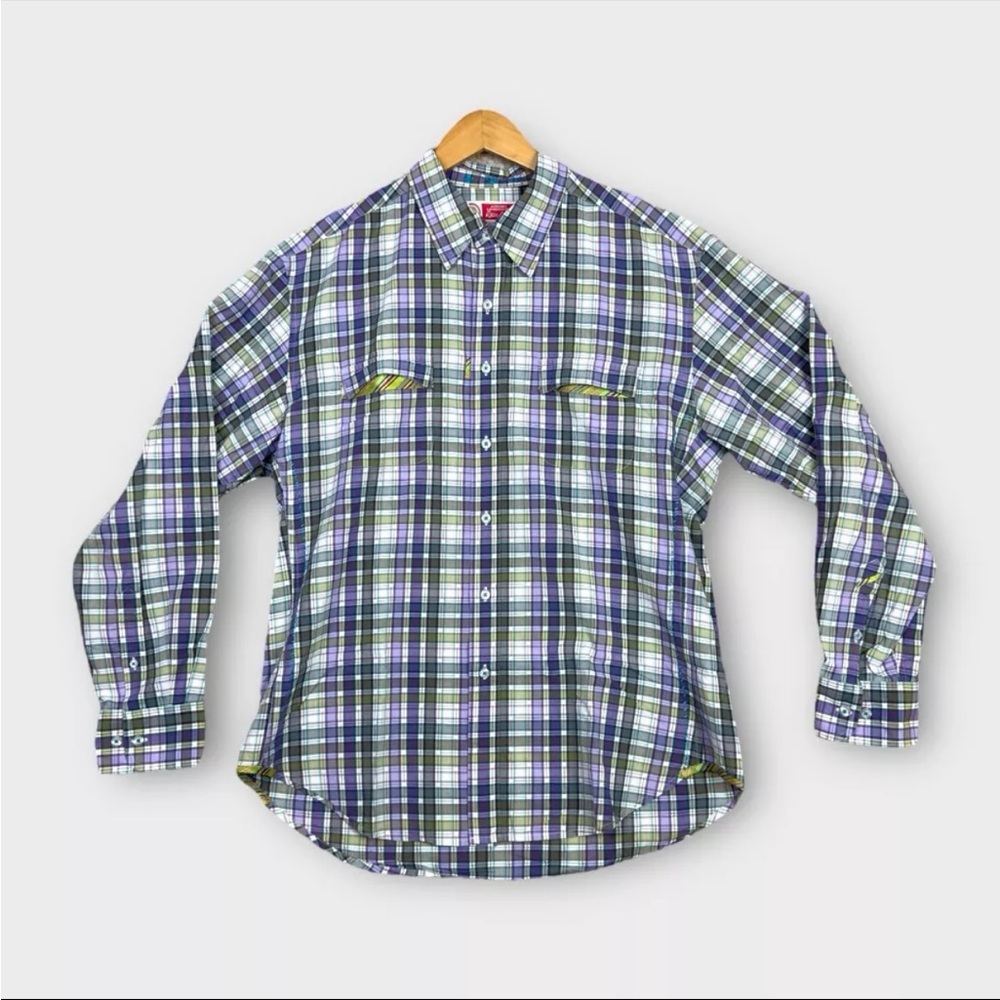 Robert Graham Button Up Shirt Mens  XL Purple Green Plaid The Freshly Laundered